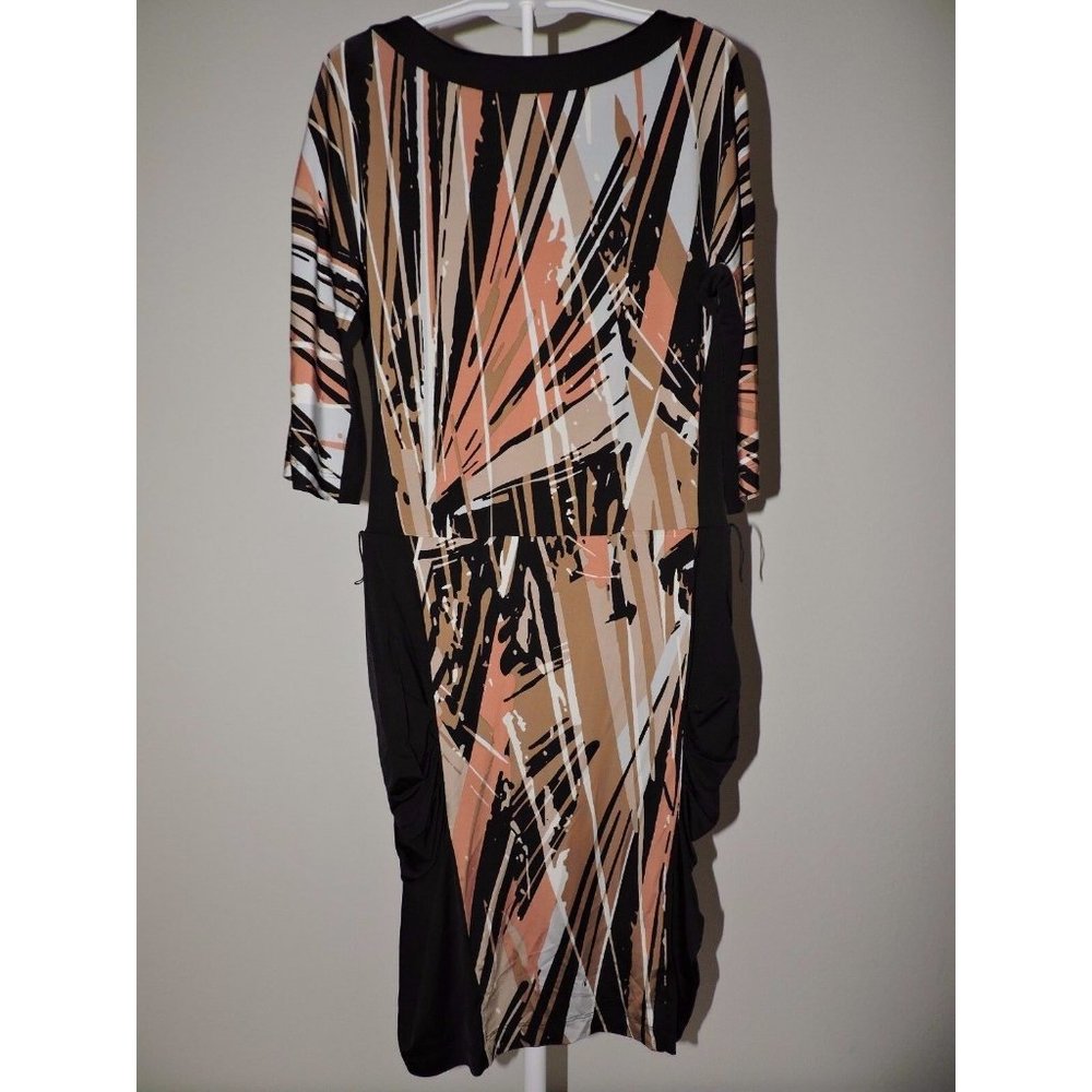 BCBGMaxazria Sheath Dress Ruffle Sides Brown Black Career Work Fall BCBG XS - Picture 3 of 4